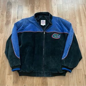 Vintage Florida Gators University UF College Suede Zip Up Bomber Leather Jacket
